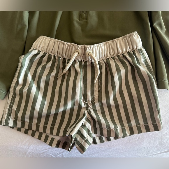 Carters Toddler Green Striped Rash Guard Sunsuit Swimsuit Set Size 18 Months - Picture 2 of 7